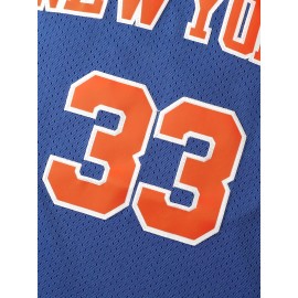 Men's #33 New York Basketball Jersey - Blue & Orange,, Lightweight Polyester, Round Neck Sleeveless Sports Shirt for Training, Competition & Casual Wear