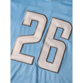 Men'S American Football Sweatshirt, # 26 Blue Breathable V-neck Embroidered Polyester Sportswear, Suitable For Street, Team Sports, Beach, Loose Knitted Fabric, S-3XL