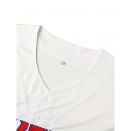 Men's Puerto Rico #1 Baseball Jersey - V-Neck, Button-Up, Short Sleeve, 