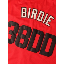 Men's Red Embroidered Polyester Baseball Shirt #38DD, Loose Knit Fabric, Breathable V-Neck Sports Top for Spring, Summer, and Autumn - Sizes S-XXXL