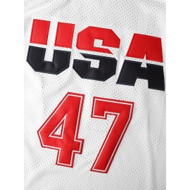 Trump 47 USA Patriotic Basketball Jersey for Men - Moisture-Wicking Breathable Sleeveless Top with USA 47 Design, Loose Fit S-3XL, All-Season Training & Streetwear, Basketball Accessories