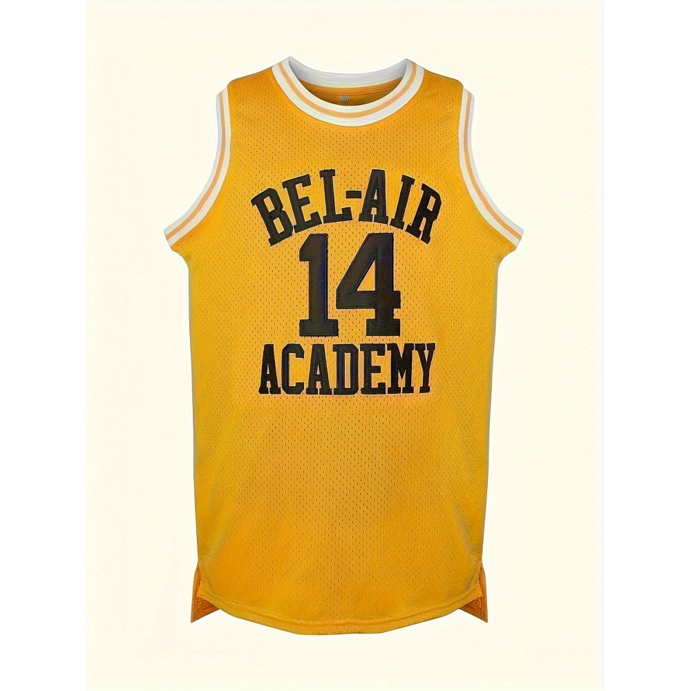 #14 Yellow Polyester Basketball Jersey for Men - Embroidered Sports Tank Top, Loose-Fit Crew Neck Shirt for Running, Training, Basketball, Casual & Party Wear - Breathable, Lightweight, Moisture-Wicking Knit Fabric for All Seasons