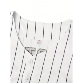 Men's #7 NY Embroidered Baseball Jersey - Breathable V-Neck, Black & White Striped Retro Design, Casual & Sports Wear for Parties, Training, and Outdoor Activities