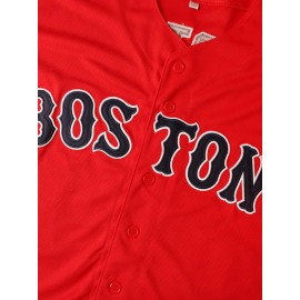 Men'S # 34 Red Baseball Jersey With 100% Polyester Fiber V-neck Sports Shirt And Loose Letter And Number Fit Suitable For Casual And Team Activities In Spring, Summer, Autumn, Size S-3XL