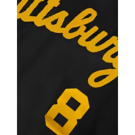Men's #8 Black Baseball Jersey - Breathable Polyester V-Neck Loose Fit with Embroidered Number 8 & Golden Accents, Machine Washable for Team Sports, Training, Casual Outings (Sizes S-3XL)