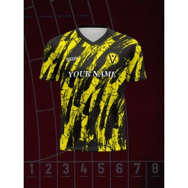 1pc Customizable V-Neck Soccer Jersey for Kids - Breathable Polyester Sports Top with Personalized Name and Number, Ideal for Outdoor Activities, Training, Beach, Casual Wear - Unisex Youth Athletic Shirt