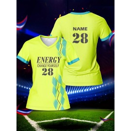 [Everyday Comfort] Customizable Women's V-Neck Football Jersey - Personalized Name & Number, Breathable, Quick-Drying Polyester Sports Top for Team Training, Fitness & Casual Wear, Sports Training Top|Vibrant Teamwear|Quickdrying Material